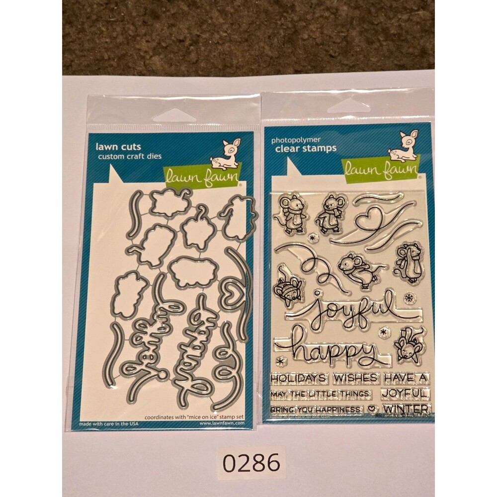 0286 Lawn Fawn MICE ON ICE Clear Stamps & Lawn Cuts Die Set Christmas Set Match